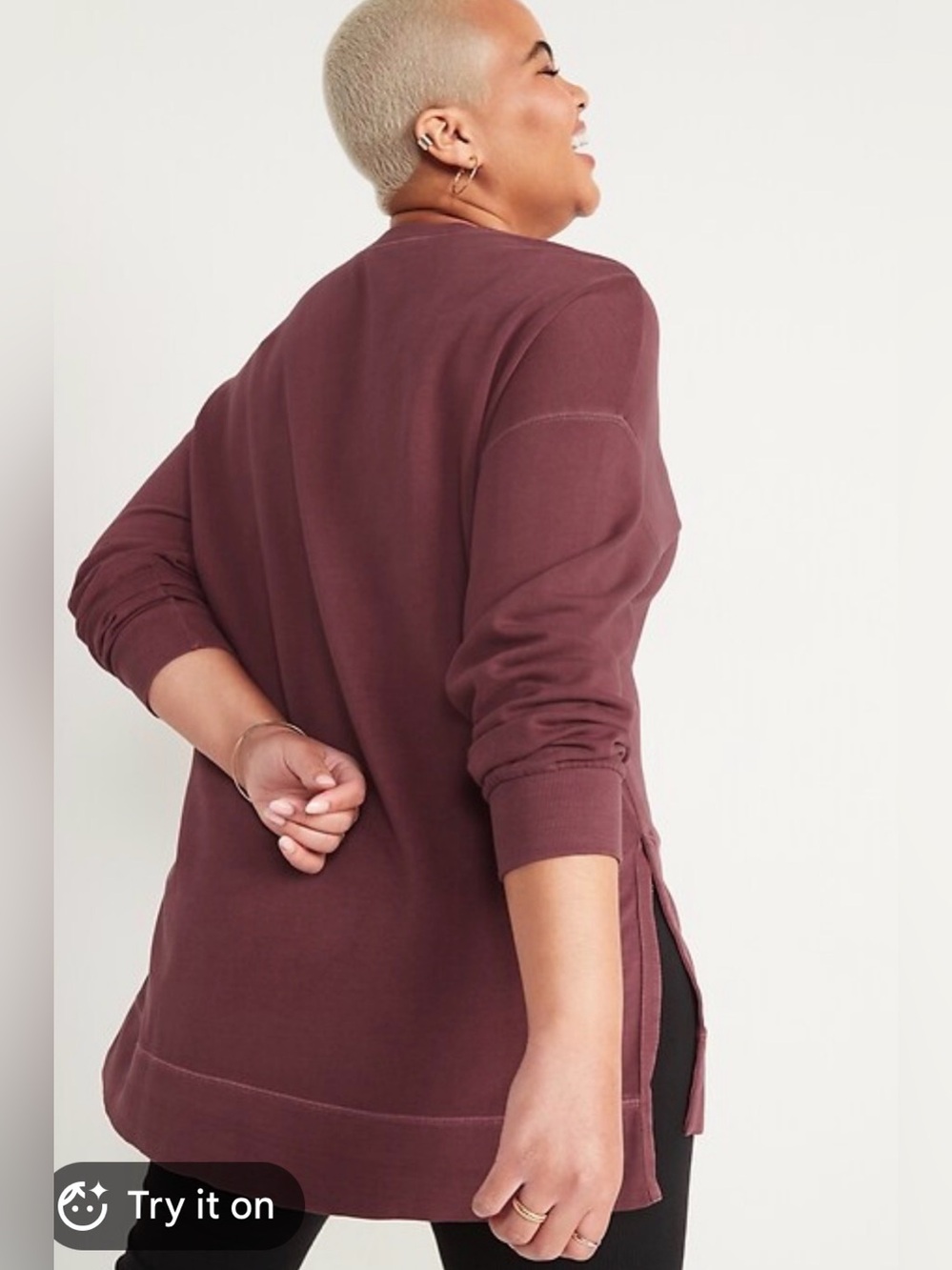 Old Navy long sleeve garment-dyed Burgundy Sweatshirt tunic/Dress SZ. L Tall